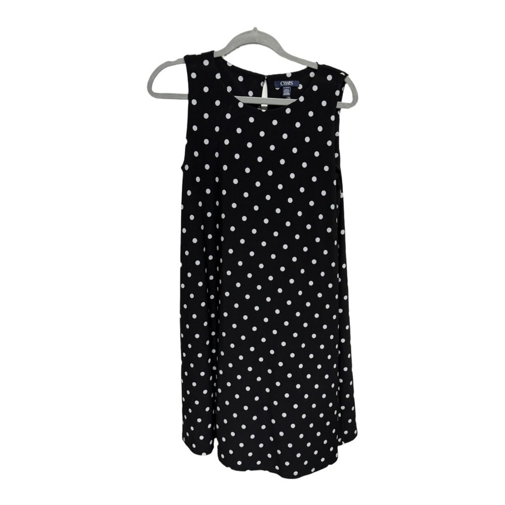 Chaps XL Black Polka Dot Sleeveless Sheath Dress Y2K Party Cocktail Swing